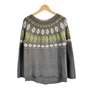 Sundance Sweater Women’s M Gray Fair Isle Sweater Wool Leaf Knit Pullover